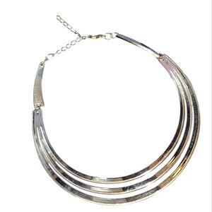 Silver-tone 3-Bar Triple-Tier Collar Choker Necklace - Hinged Sides